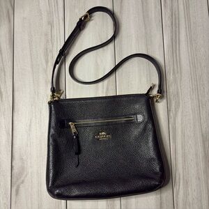 Coach Black Pebbled Leather Mae File Crossbody Messenger Bag Gold Tone F34823